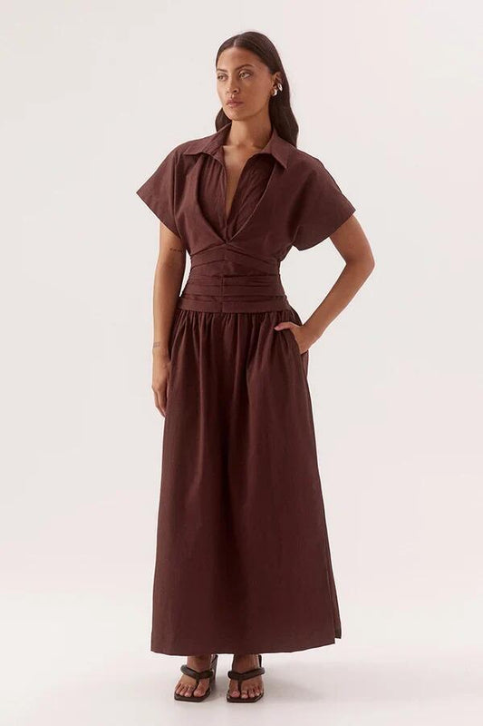 Image of Dresses. Product name - Lyra Chocolate SS Maxi Dress in Chocolate colour by brand - Sovere