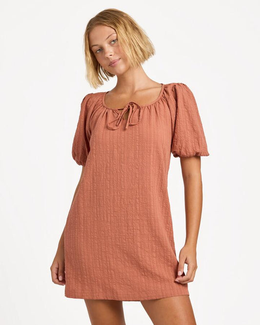 Image of Dresses. Product name - Roxy Womens Costa Check Midi Dress Chutney in Chutney colour by brand - Roxy