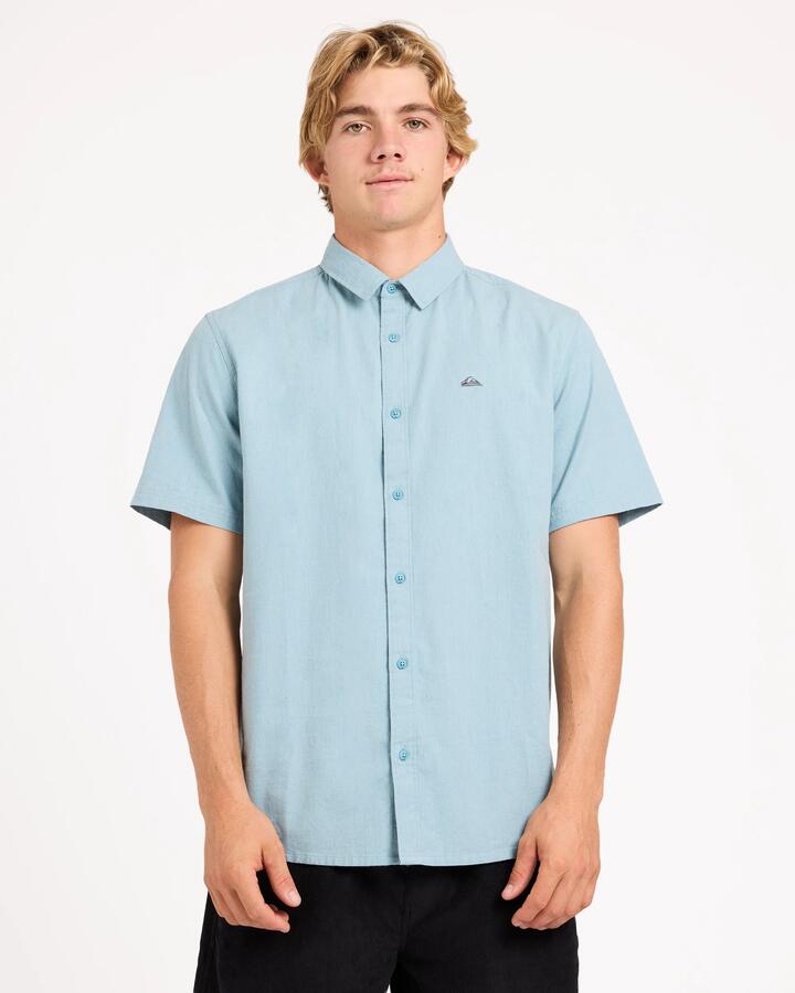 Image of Shirts. Product name - Quiksilver Mens Classic Stretch Short Sleeve Shirt Stone Blue in Stone Blue colour by brand - Quiksilver