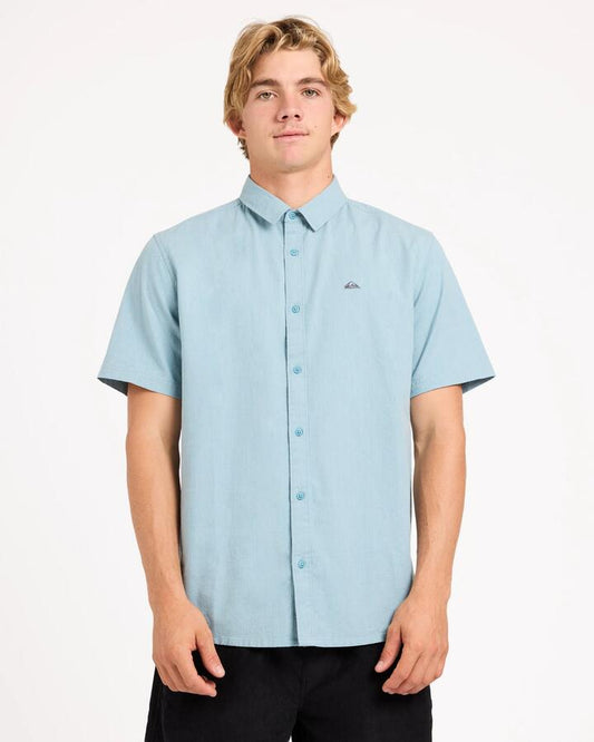 Image of Shirts. Product name - Quiksilver Mens Classic Stretch Short Sleeve Shirt Stone Blue in Stone Blue colour by brand - Quiksilver