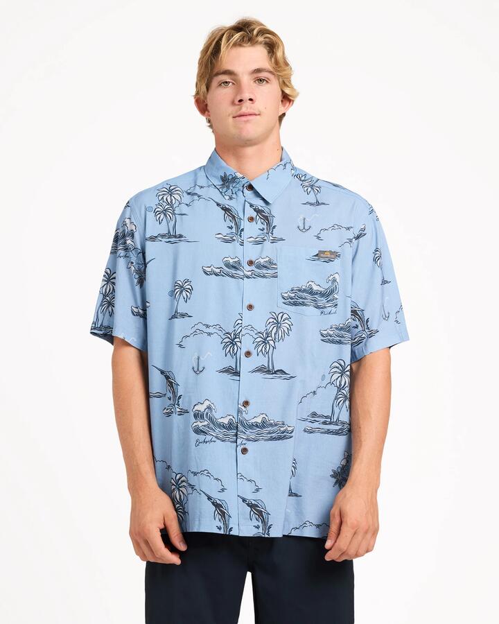 Image of Shirts. Product name - Quiksilver Mens Ocean Short Sleeve Shirt Ashley Blue in Ashley Blue colour by brand - Quiksilver
