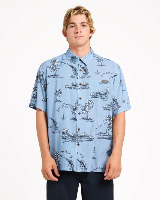 Image of Shirts. Product name - Quiksilver Mens Ocean Short Sleeve Shirt Ashley Blue in Ashley Blue colour by brand - Quiksilver