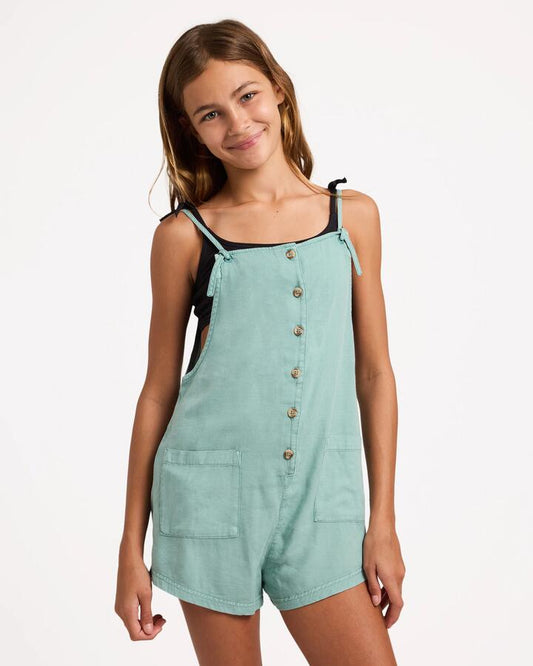 Image of Bodysuits. Product name - Billabong Girls 8-16 Wave Watch Playsuit Misty Blue in Misty Blue colour by brand - Billabong