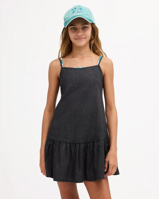 Image of Dresses. Product name - Billabong Girls 8-16 Lovestar Mini Dress Black Pebble in Black Pebble colour by brand - Billabong