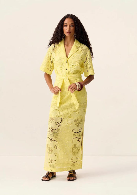Image of a model wearing Skirts. Productname: Lotus Skirt in Canary colour by brand - MOS The Label