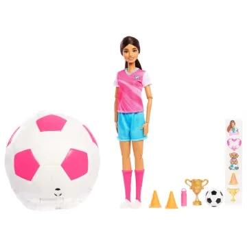 Image of Dolls. Product name - Barbie Team Barbie Roll And Reveal Soccer Player Doll And Accessories With Brunette Fashion Doll, 8 Surprises & Soccer Ball Encasement in colour by brand - Barbie