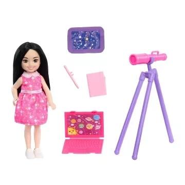 Image of Dolls. Product name - Barbie Chelsea Astronomer Doll & Accessories Set, Career-Themed Brunette Small Doll in colour by brand - Barbie