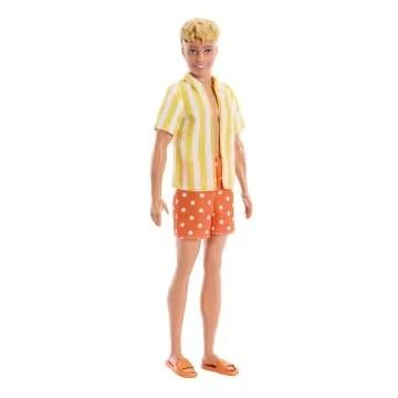 Image of Dolls. Product name - Barbie Fashionistas Style Ken Doll #252 in Orange And Yellow Polka-Dot Shorts, Yellow And White Striped Shirt, Blond Hair in colour by brand - Barbie