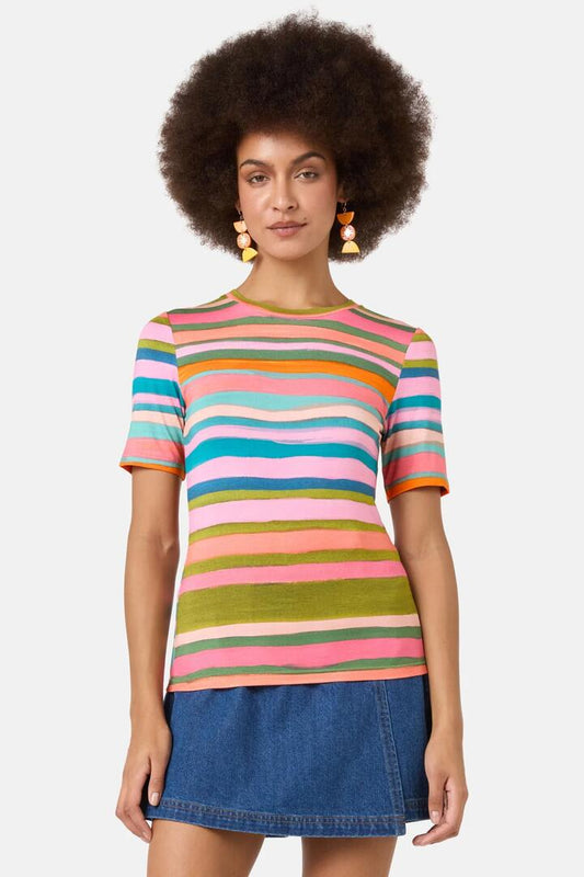 Image of T-Shirts. Product name - Stripes Fitted Tee in Print colour by brand - Gorman