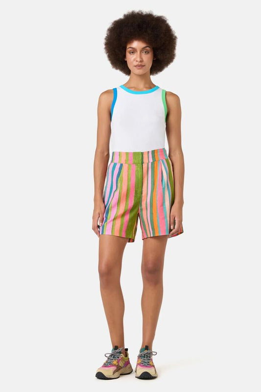 Image of a model wearing Shorts. Product name - Stripes Print Short in Print colour by brand - Gorman