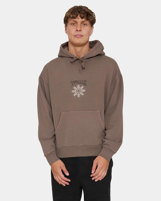 Image of a model wearing Outerwear. Product name - Thrills Stagger Slouch Pull On Cropped Hood 26 Clay Smoke in Clay Smoke colour by brand - Thrills