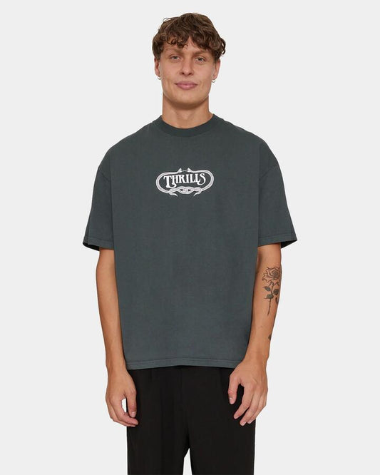 Image of T-Shirts. Product name - Thrills Double Time Oversize Box Tee P62 Petrol in Petrol colour by brand - Thrills