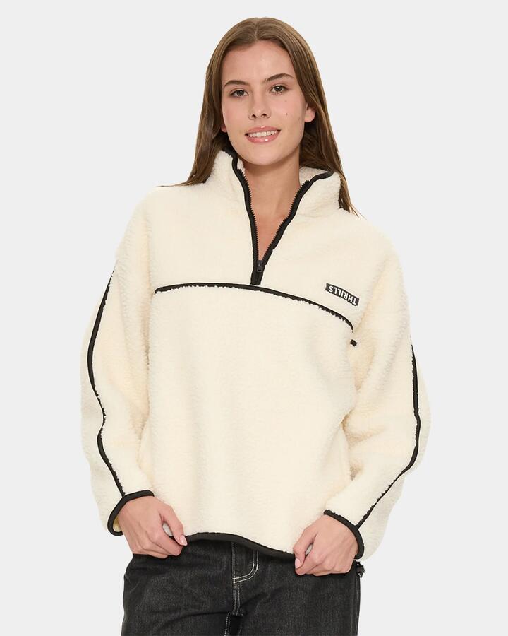 Image of a model wearing Outerwear. Product name - Thrills All Star Sherpa Fleece Cre Cream in Cream colour by brand - Thrills