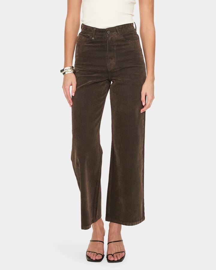 Image of Jeans. Product name - Thrills Holly High Rise Flocked Denim Jean 5Dc Dark Chocolate in Dark Chocolate colour by brand - Thrills