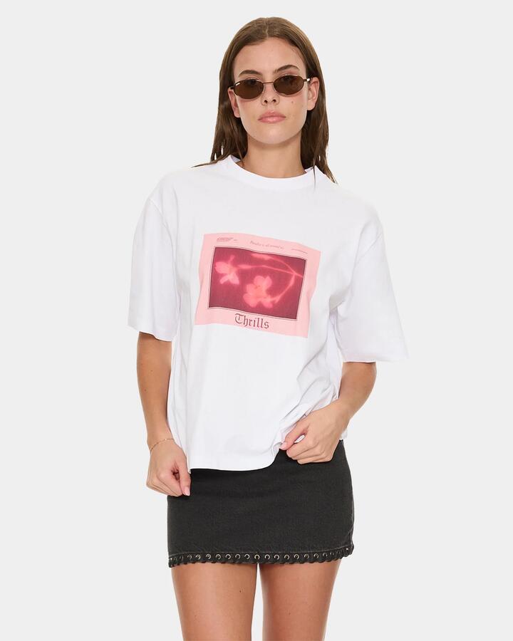 Image of T-Shirts. Product name - Thrills Nightbloom Square Tee Wht White in White colour by brand - Thrills
