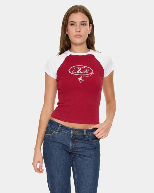 Image of T-Shirts. Product name - Thrills Outlaw Raglan Club Tee Pmbq Blood Plum in Blood Plum colour by brand - Thrills