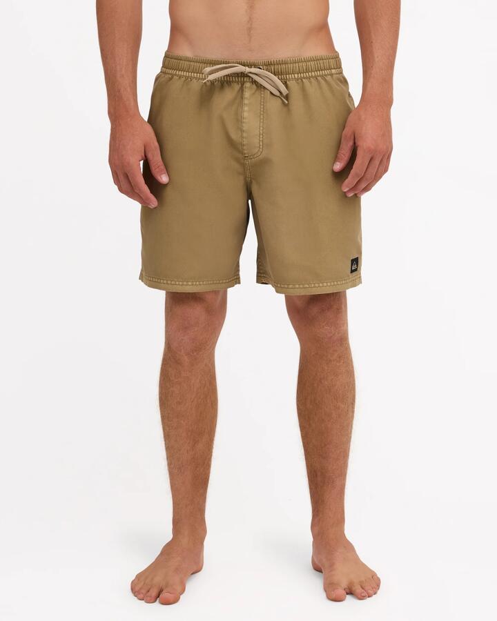 Image of a model wearing Shorts. Product name - Quiksilver Mens Everyday Surfwash 17" Volley Shorts Khaki in Khaki colour by brand - Quiksilver