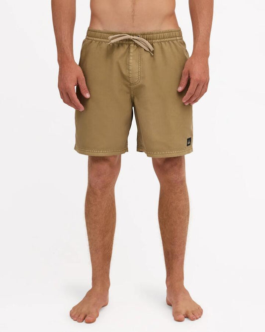 Image of a model wearing Shorts. Product name - Quiksilver Mens Everyday Surfwash 17" Volley Shorts Khaki in Khaki colour by brand - Quiksilver