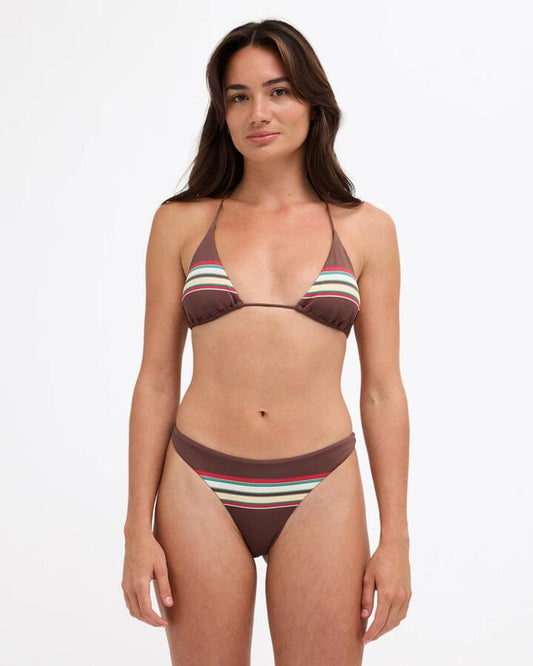 Image of Swimwear. Product name - RVCA Womens Darling Stripe Tri Bikini Top Chocolate in Chocolate colour by brand - RVCA