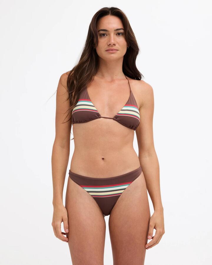 Image of Swimwear. Product name - RVCA Womens Darling Stripe Skimpy Bikini Bottom Chocolate in Chocolate colour by brand - RVCA