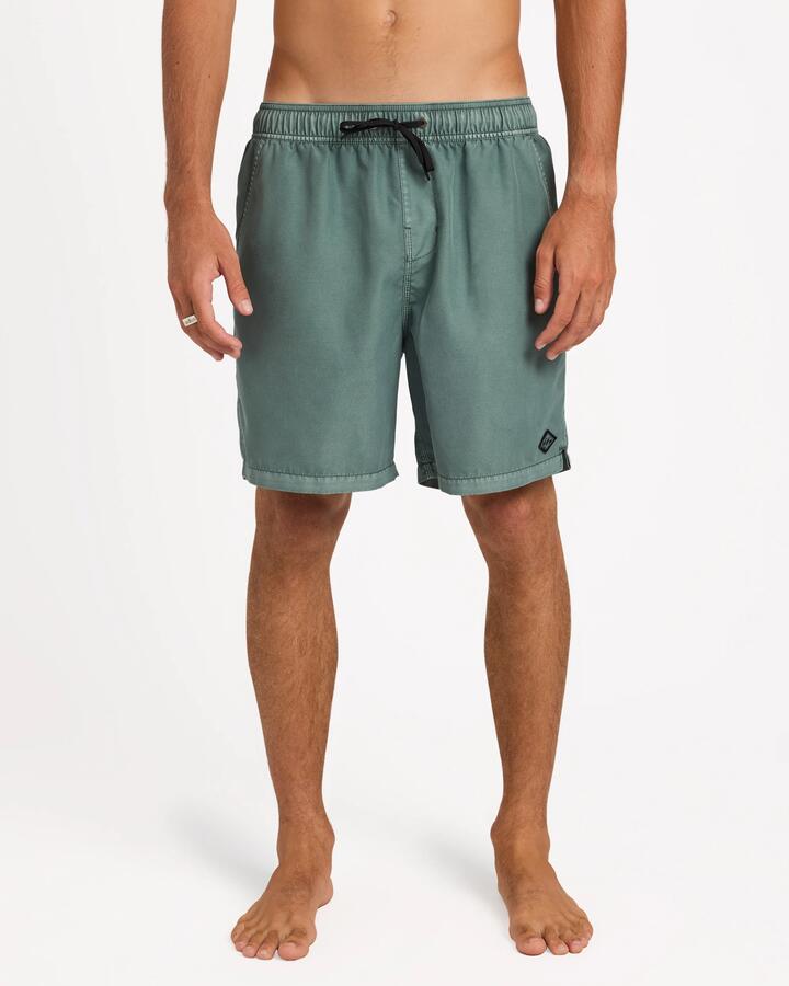 Image of Swimwear. Product name - Billabong Mens All Day Overdyed Layback 17" Boardshorts Silt Green in Silt Green colour by brand - Billabong