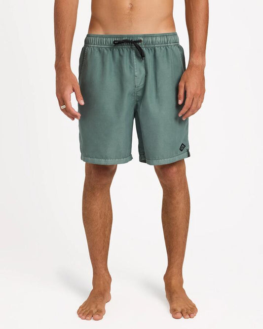 Image of Swimwear. Product name - Billabong Mens All Day Overdyed Layback 17" Boardshorts Silt Green in Silt Green colour by brand - Billabong