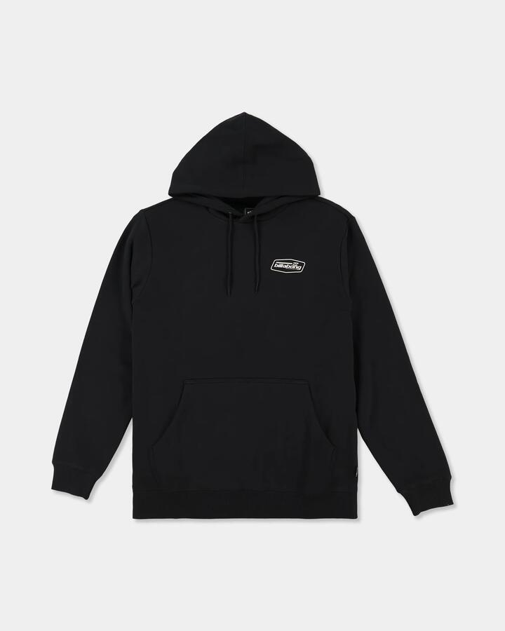 Image of a model wearing Outerwear. Product name - Billabong Mens Hooded Fleece Pullover Hoodie Black in Black colour by brand - Billabong