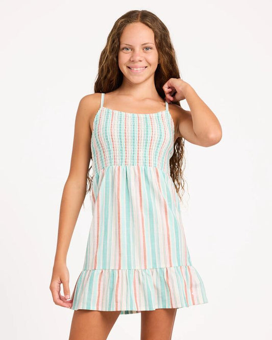 Image of Dresses. Product name - Roxy Girls 8-16 Latigo Stripe Mini Dress Latigo Bay in Latigo Bay colour by brand - Roxy