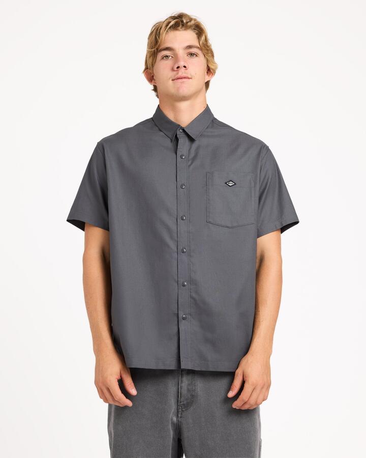 Image of Shirts. Product name - Quiksilver Mens Liquid Pocket Short Sleeve Shirt Iron Gate in Iron Gate colour by brand - Quiksilver