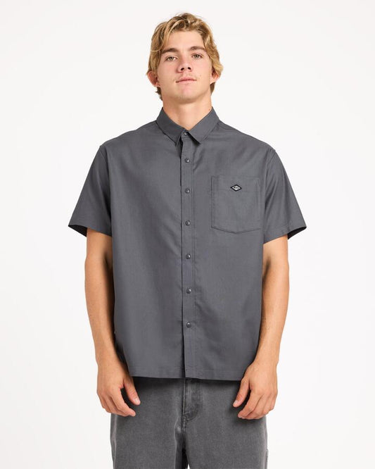 Image of Shirts. Product name - Quiksilver Mens Liquid Pocket Short Sleeve Shirt Iron Gate in Iron Gate colour by brand - Quiksilver