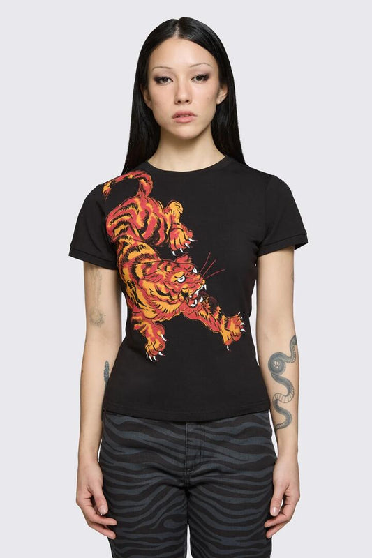 Image of T-Shirts. Product name - Big Cat Tee in Black colour by brand - Dangerfield