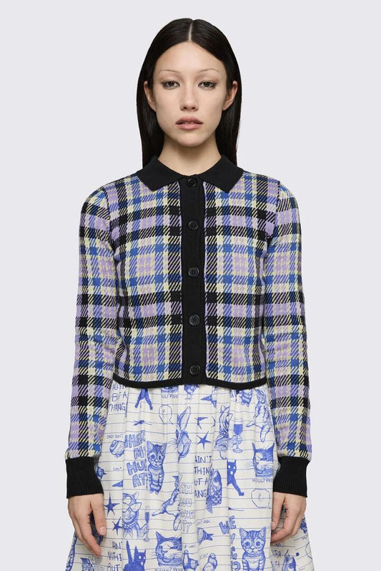 Image of Cardigans. Product name - Sketchy Tartan Knit Cardigan in Multi colour by brand - Dangerfield