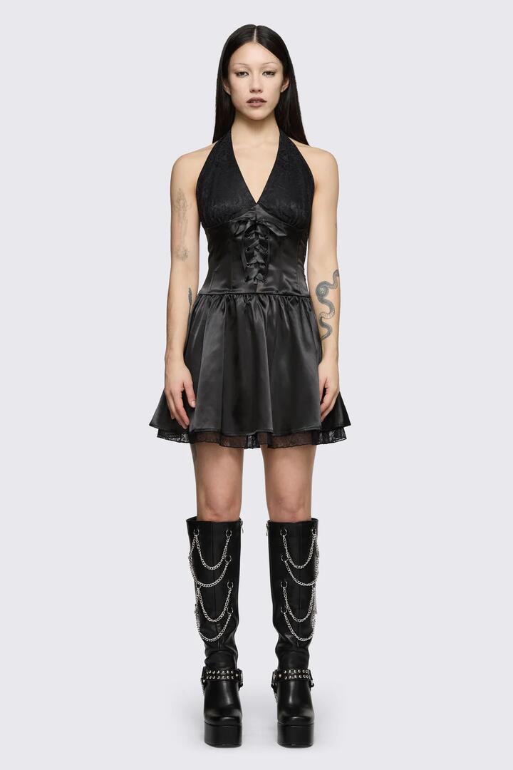 Image of Dresses. Product name - Round & Round Lace Layer Formal Dress in Black colour by brand - Dangerfield
