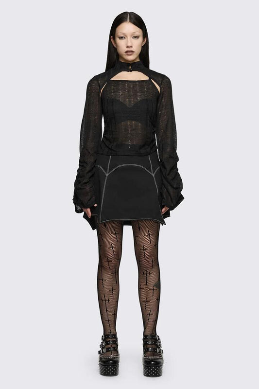 Image of a model wearing Tops. Product name - Minister Knit Sleeve Tank in Black colour by brand - Black Friday