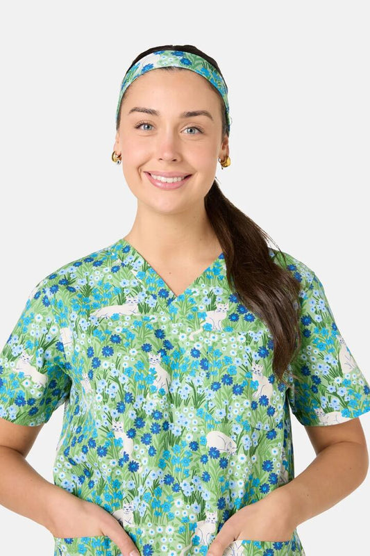 Image of Hair Accessories. Product name - Flower Cats Scrub Headband in Green colour by brand - Scrubs With Love