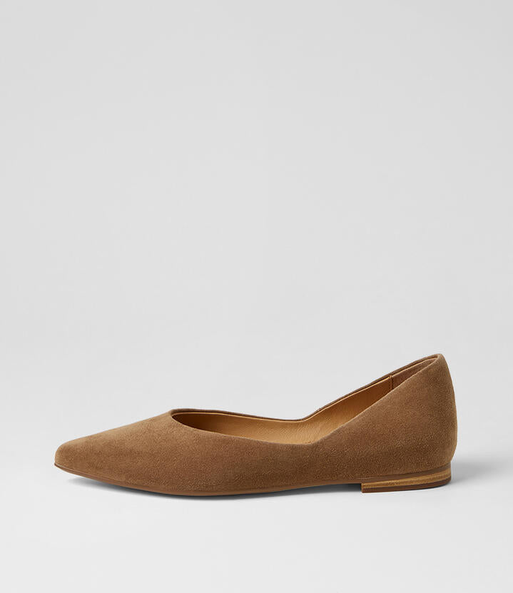 Image of Flats. Product name - Yora Light Choc Suede Flat Shoes in Lt Choc colour by brand - MIDAS