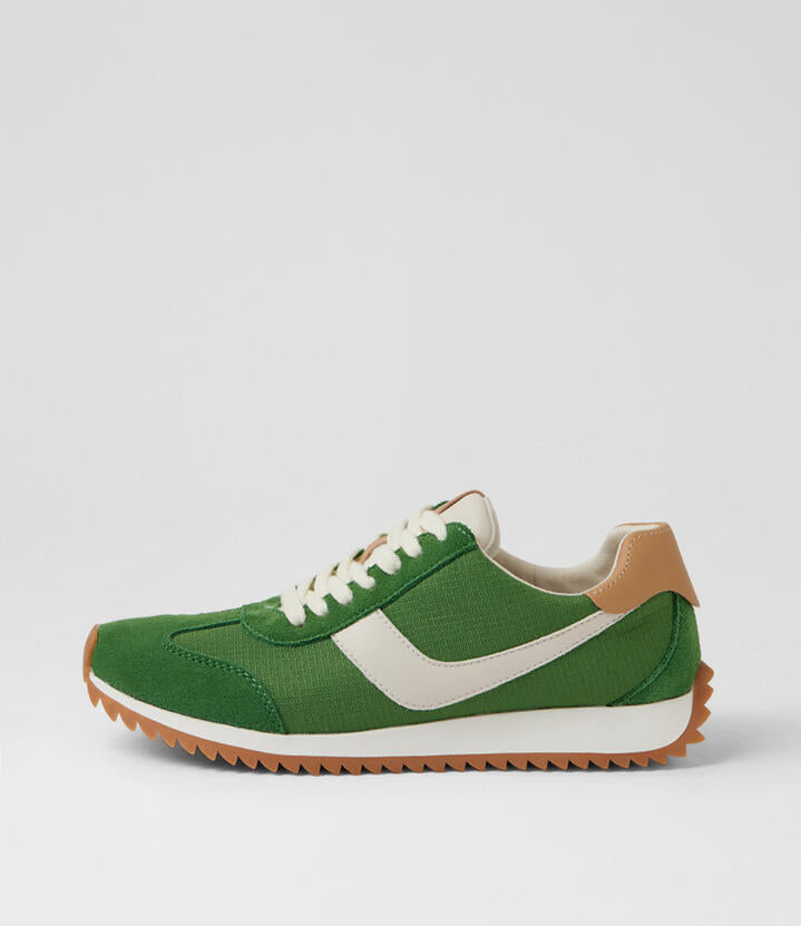 Image of Sneakers. Product name - Donnie Green Natural Multi Suede Leather Lace Up Sneakers in Green-Natural Multi colour by brand - MIDAS