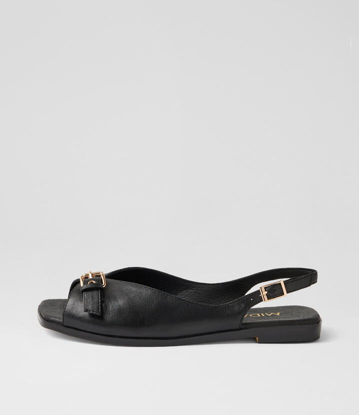 Image of Sandals. Product name - Pepe Black Leather Sandals in Black colour by brand - MIDAS