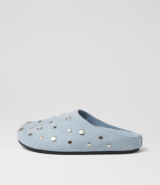 Image of Flats. Product name - Discola Pale Blue Suede Flat Shoes in Pale Blue colour by brand - MOLLINI