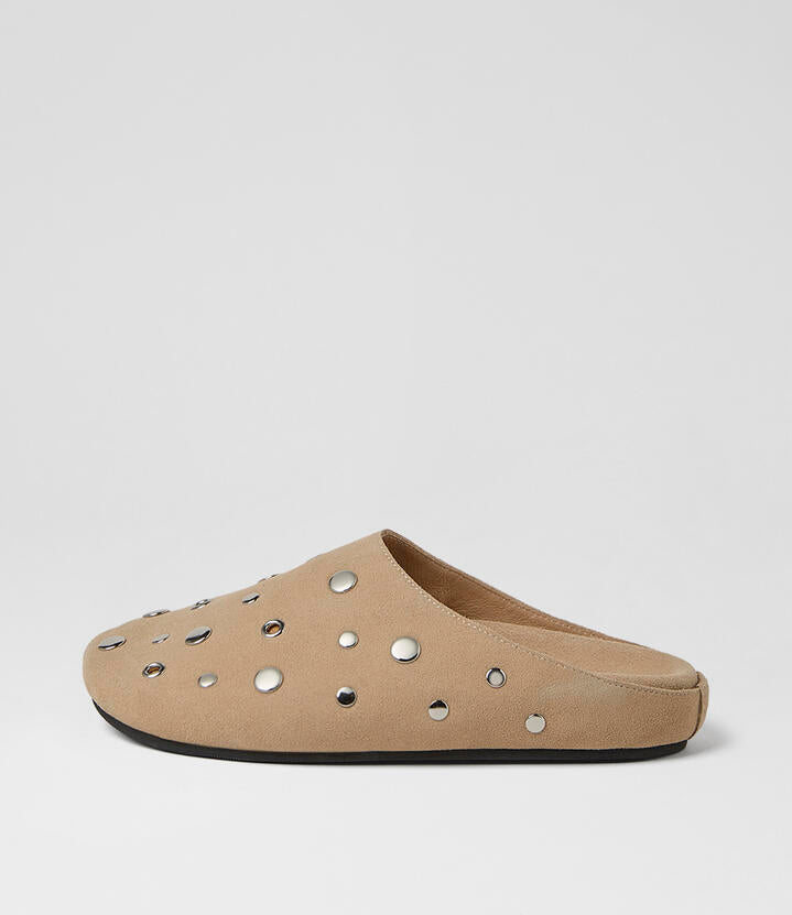 Image of Flats. Product name - Discola Light Stone Suede Flat Shoes in Lt Stone colour by brand - MOLLINI