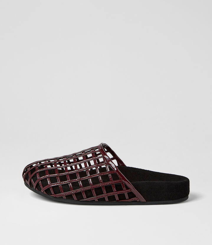 Image of Sandals. Product name - Donney Burgundy Patent Leather Mules in Burgundy colour by brand - MOLLINI