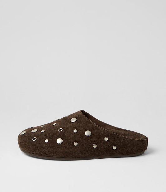 Image of Flats. Product name - Discola Choc Suede Flat Shoes in Choc colour by brand - MOLLINI