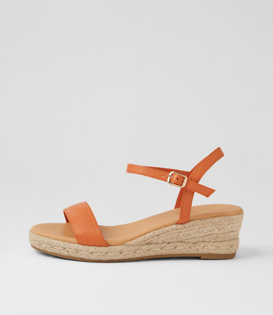 Image of Boots. Product name - Sofi Orange Leather Wedges in Orange colour by brand - MIDAS