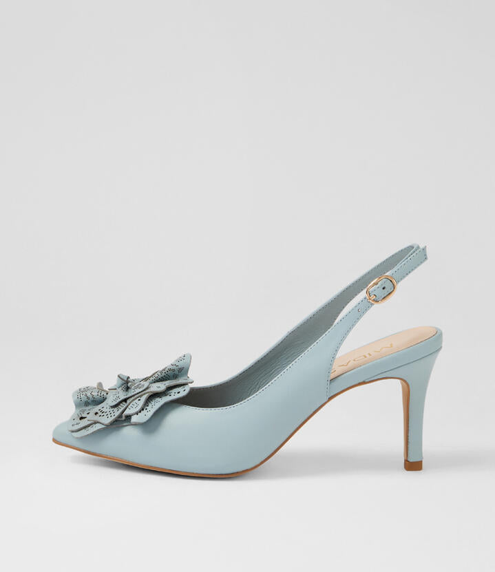 Image of Dresses. Product name - Bertle Pale Blue Leather Slingbacks in Pale Blue colour by brand - MIDAS