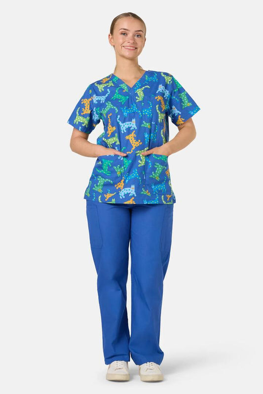 Image of a model wearing Uniforms & Workwear. Product name - Spotty Cats Mixed Scrub Set in Navy colour by brand - Gorman