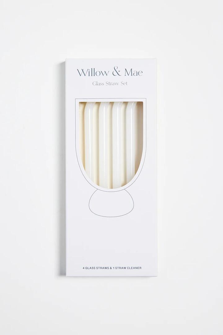 Image of Kitchen & Dining. Product name - Opaque White Straight Reuseable Pk 4 Glass Drinking Straws in White colour by brand - Willow & Mae