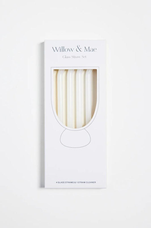 Image of Kitchen & Dining. Product name - Opaque White Straight Reuseable Pk 4 Glass Drinking Straws in White colour by brand - Willow & Mae