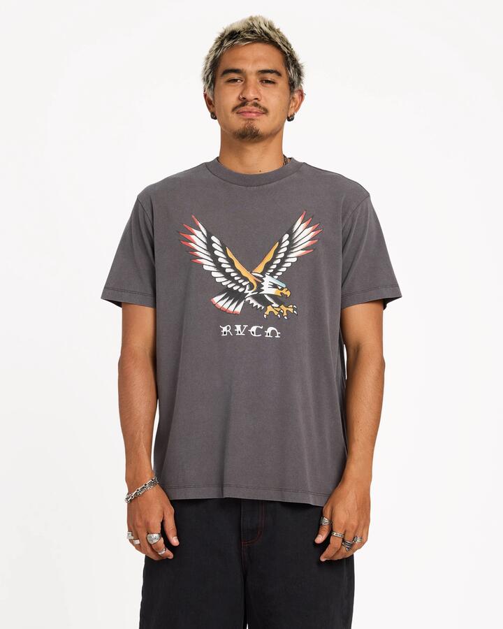 Image of T-Shirts. Product name - RVCA Mens Trad Eagle T-Shirt Pirate Black in Pirate Black colour by brand - RVCA
