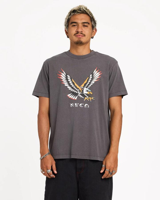 Image of T-Shirts. Product name - RVCA Mens Trad Eagle T-Shirt Pirate Black in Pirate Black colour by brand - RVCA