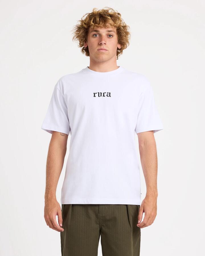 Image of T-Shirts. Product name - RVCA Mens Old Rvca T-Shirt White in White colour by brand - RVCA